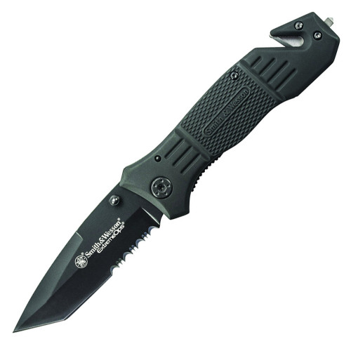 S&W First Response Manual Knife Liner Lock Black G-10 [3.38" Black Serrated]