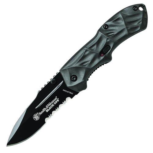 S&W Mini Black Ops Spring Assisted Knife Liner Lock Black Aluminum [2.50" Black Serrated]