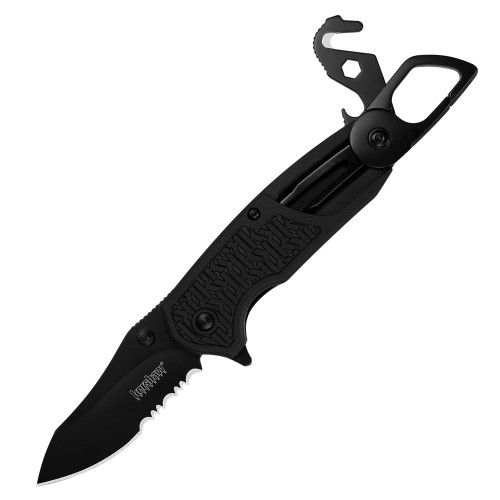 Kershaw Funxion Spring Assisted Knife Black Aluminum/Rubber [3.00" Black Serrated 8Cr13MoV] Clip Point 8100