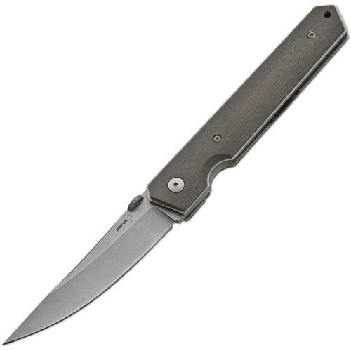 Boker Plus Kwaiken Manual Knife Green Micarta [3.50" Plain Stonewash] Trailing Point 01BO291