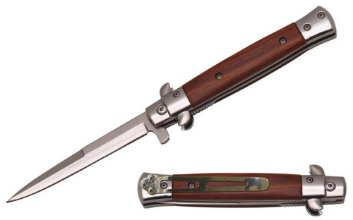 9" Stiletto Wood Spring Assisted Pocket Knife