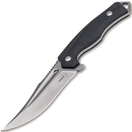 Boker Plus Masada Fixed Blade Knife Black G-10 [4.65" Plain Stonewash] Trailing Point 02BO771