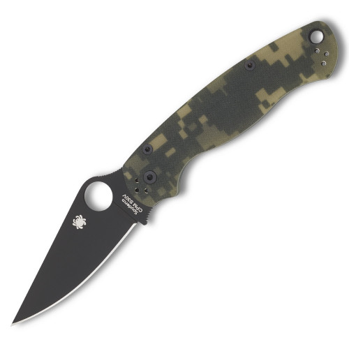 Spyderco Paramilitary 2 Folding Knife Compression Lock Green Camo G-10 [3.44" Black S45VN] Clip Point C81GPCMOBK2