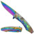 Howling Wolf with Moon (RAINBOW) A/O Pocket Knife [3.25" Rainbow 440 Stainless Steel]