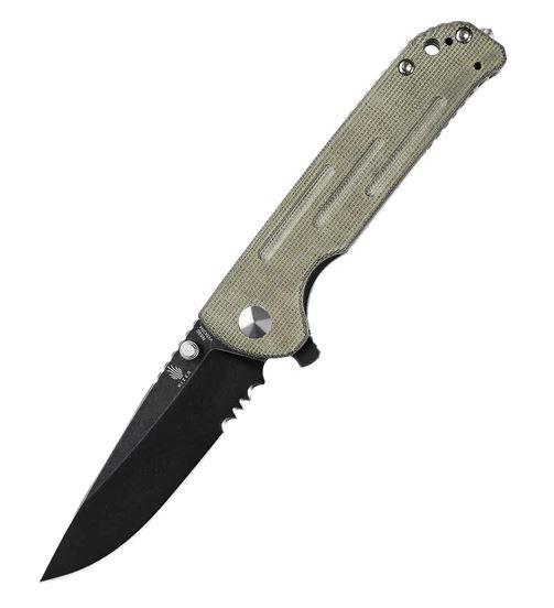 Justice [Green Micarta] Flipper Pocket Knife (3.8" Black Stonewash N690) Kizer Cutlery V4543N4