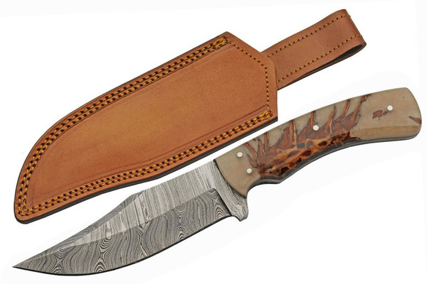 Damascus Pincone Ranch Hunter Acrylic Handle Fixed Blade (9.5" Overall)