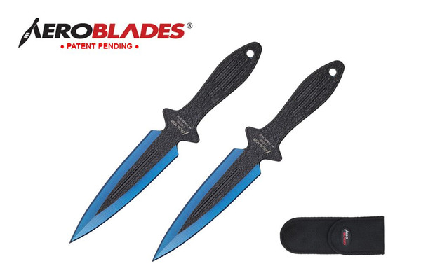 Double Edge Spear (Blue & Black) Throwing Knife 7.5" (2pc Set)