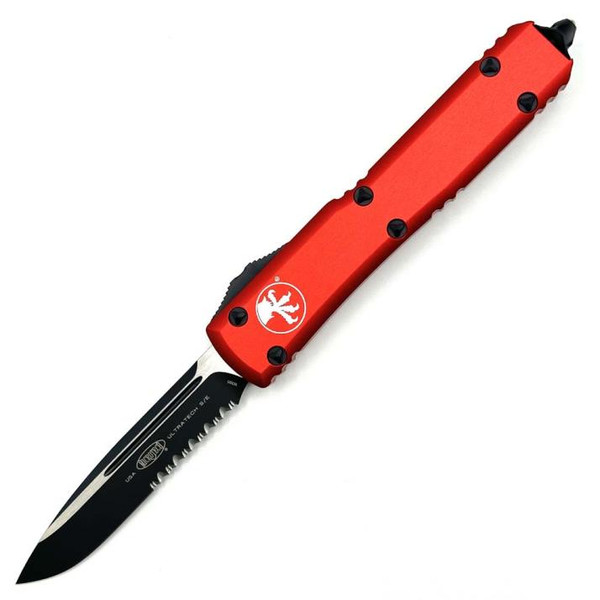 Microtech Ultratech Red OTF Knife Serrated (3.46" Black) 121-2RD