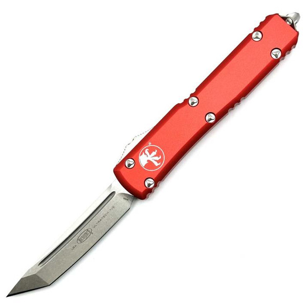 Microtech Ultratech Red Tanto OTF Knife (3.46" Stonewash) 123-10RD