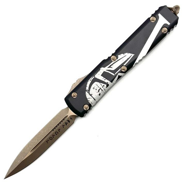 Microtech Ultratech Bronze Black OTF Knife Double Edge Molon Labe Spartan (3.46" Bronze Apocalyptic) 122-13MLS