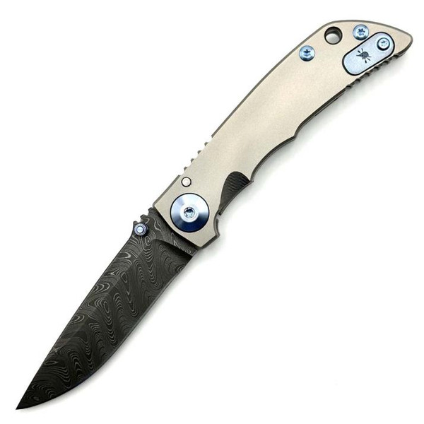 Spartan Folding Knife Titanium Blue ANO Hardware (3.25" Chad Nichols Damascus) SF10DMBL