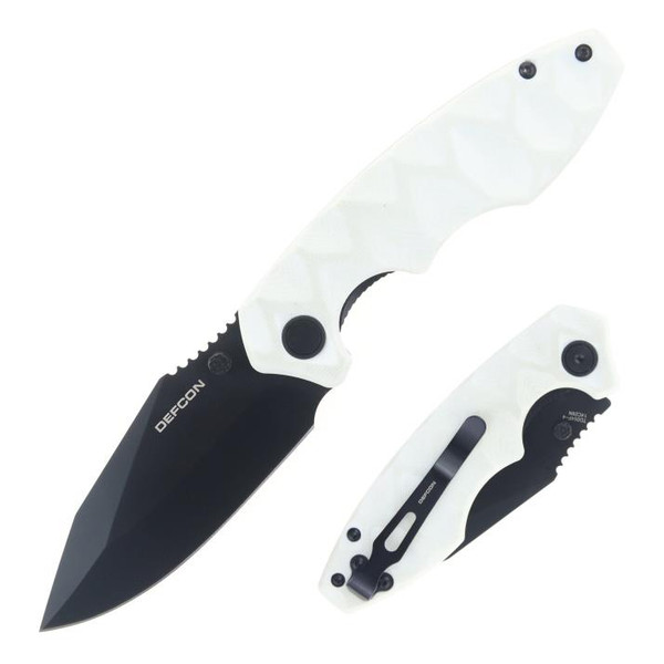 DEFCON Revive White G-10 Tactical Pocket Knife (3.15" Drop Point Sandvik 14C28N Black)