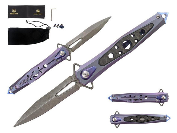 DEFCON Vulture (BLUE) Titanium Handle Folding Knife [10Cr15CoMov Damascus] TF4392-2
