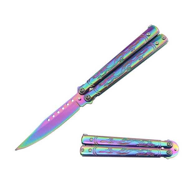 Butterfly Training Knife Dragon Handle (RAINBOW) Dull Blade