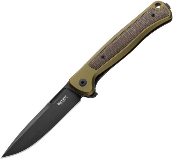 LionSTEEL Skinny (Green Aluminum/Brown Micarta Inlay) Framelock Pocket Knife (3.5" Black Stonewash CPM MagnaCut) LSTSK01AGB