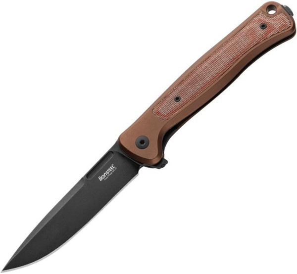LionSTEEL Skinny (Earth Brown Aluminum/Brown Micarta Inlay) Framelock Pocket Knife (3.5" Black Stonewash CPM MagnaCut) LSTSK01AEB