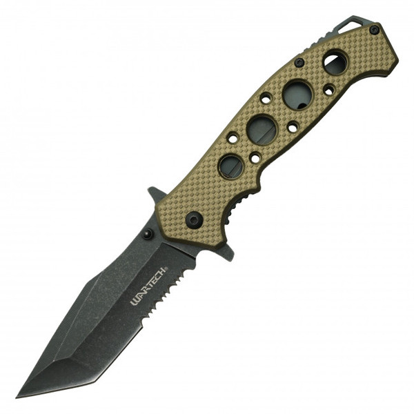 Wartech Tanto (Desert Textured Handle) A/O Pocket Knife [3.5" Stonewash 3cr13]