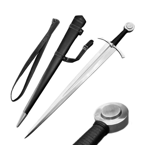 Knights Collection Battle Ready (Curved Guard) Medieval Sword 37.8" (1060 Carbon Steel)