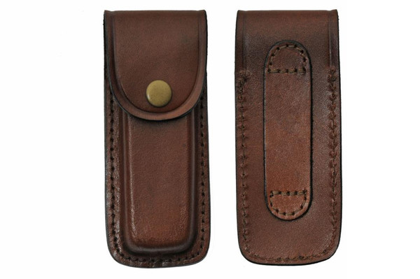 Sheath - Top Grain Premium Leather (Brown) Pocket Knife Sheath 5"