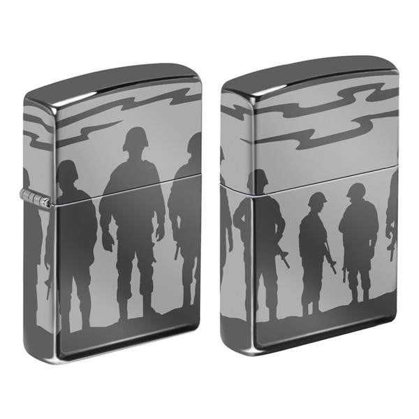 US Soldiers Silhouette BIack Ice Zippo