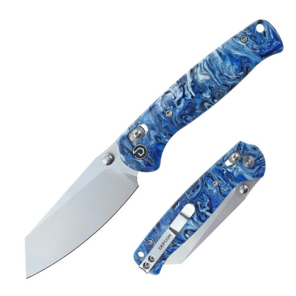 DEFCON Artifact (Blue & White) Marble Resin Axis Lock Pocket Knife (3.25" Satin Sheepfoot 14C28N) TD024BLWT