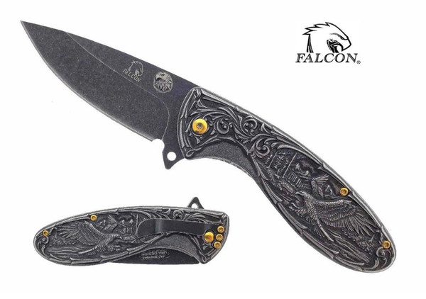 Falcon Eagle (STONEWASH) A/O Pocket Knife [3" Stonewash 440 Stainless Steel]