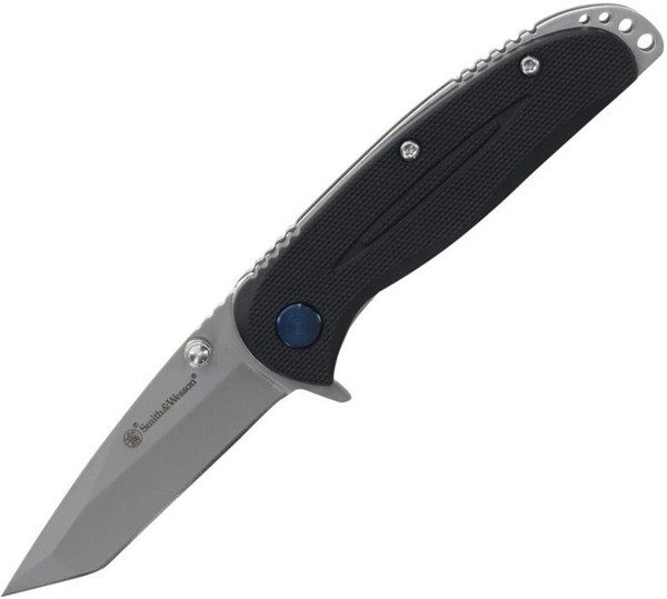 Tanto Flipper Black Nylon Handle Pocket Knife (2.5" Bead Blast 8Cr13MoV) S&W