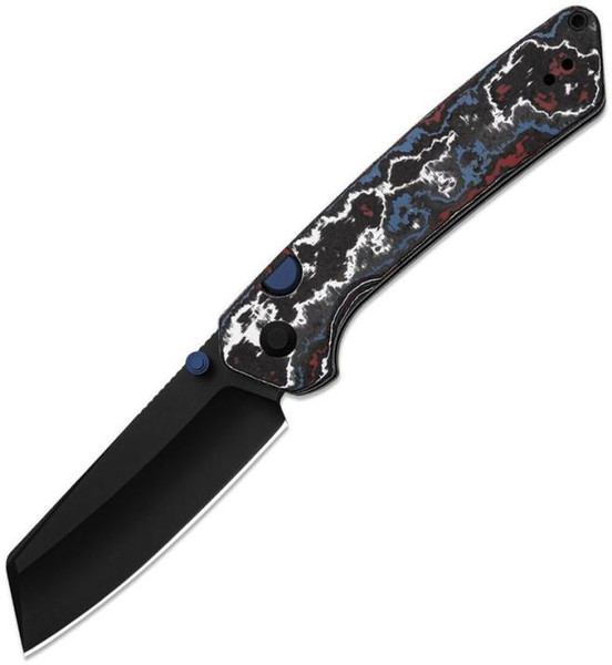 Madrac (Fat Carbon Nebula) Button Lock Pocket Knife [3.05" Black Matte DLC Ultra S45VN] Kizer Cutlery KI3693A1