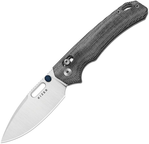 Outposter (Black Micarta) Button Lock Pocket Knife [3.29" Satin Nitro-V] Kizer Cutlery V3802CDA1