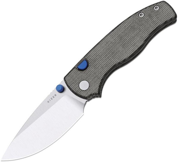 Glaux (Black Micarta) Button Lock Pocket Knife [3.02" Satin 14C28N] Kizer Cutlery V3801A1