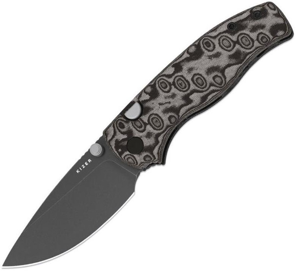 Glaux (Vortex Pattern Micarta) Button Lock Pocket Knife [3.02" Gray PVD 14C28N] Kizer Cutlery V3801A2