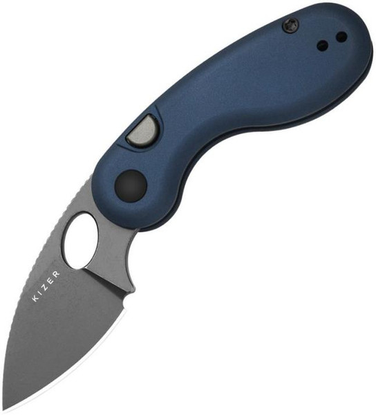 Microbe (Blue Aluminum) Button Lock Pocket Knife [2.19" Gray Stonewashed 14C28N] Kizer Cutlery V2742A1