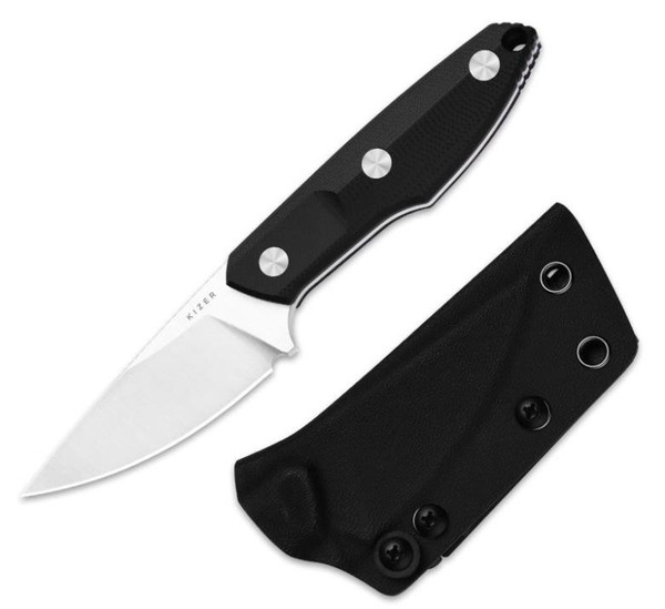 Splinter (Black G10) Fixed Blade [3.15" Satin AEB-L] Kizer Cutlery 1087A1