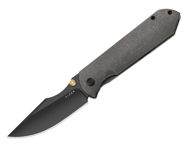 Harpoon Fold (Titanium Stonewash) Pocket Knife [3.4" Matte DLC Ultra Elmax] Kizer Cutlery Ki4784A3