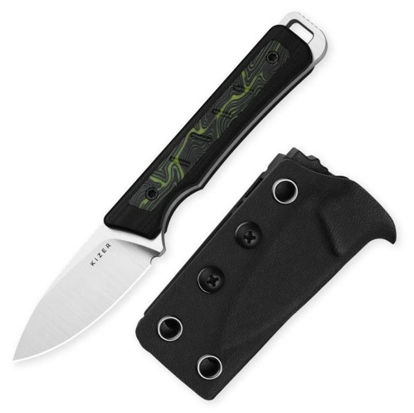 Whiskey Jack (G10 & Damascus Green G10) Fixed Blade [2.06" Satin AEB-L] Kizer Cutlery 1108A3