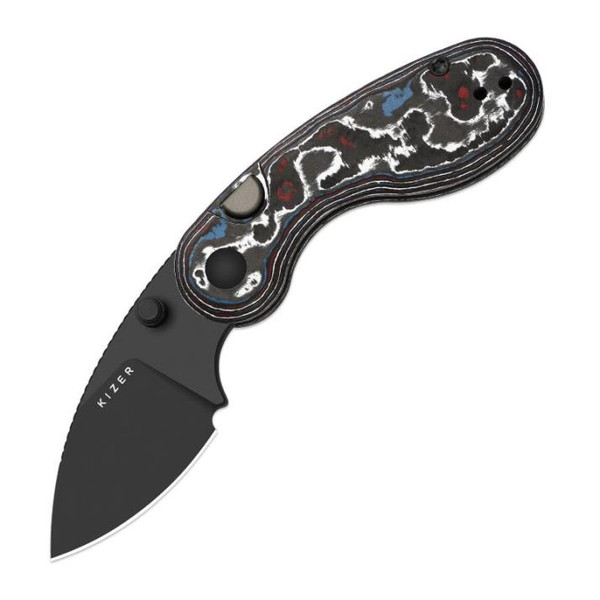 Microbe (Fat Carbon) Button Liner Lock Pocket Knife [2.19" Matt DLC Ultra M390] Kizer Cutlery Ki2742A2