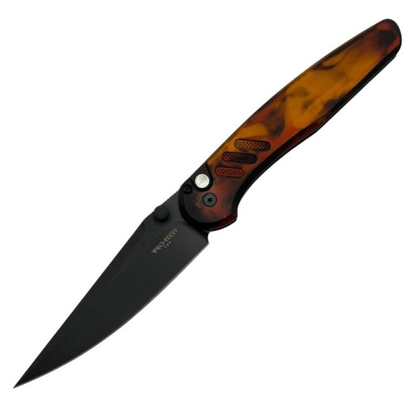Pro-Tech Avalon Button Lock Knife Solid "Del Fuego" Custom Anodized Aluminum (4.25" DLC Black MagnaCut) PN1104-DF