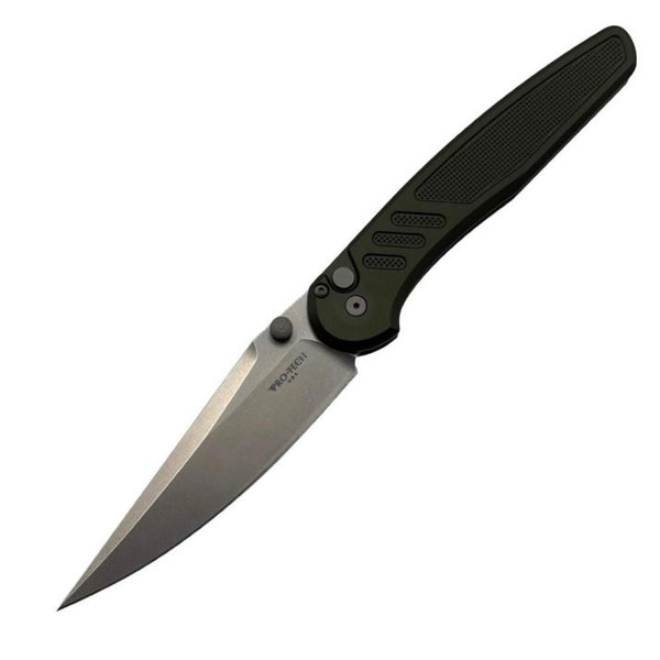 Pro-Tech Avalon Button Lock Knife Knurled Green Aluminum (4.25" Stonewash MagnaCut) PN1101-GREEN