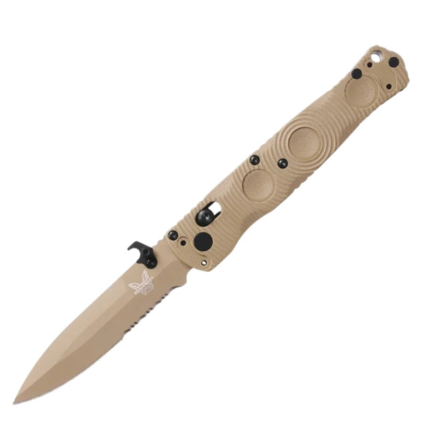 Benchmade Mini SOCP (Desert Tan G10) AXIS Folding Knife with Finger Ring (3.76" Desert Tan Cerakote S30V) 393SSN-01