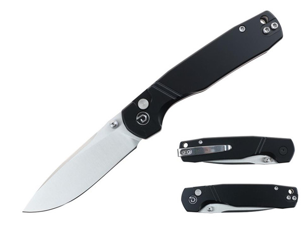 DEFCON Delta (Recurve) Black Aluminum Pocket Knife (3" Satin 14C28N) TD017BK