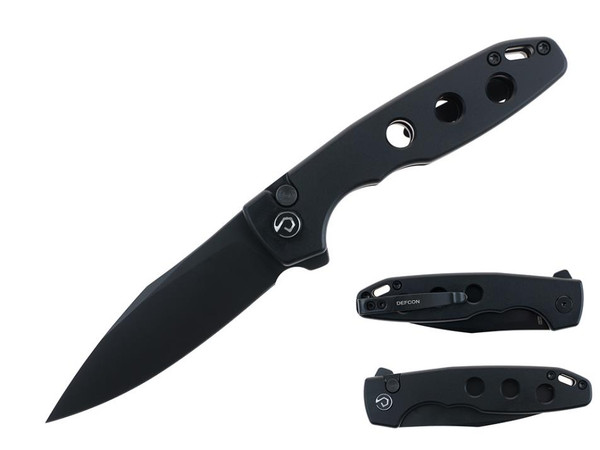 DEFCON Ghost (Sheepfoot) Black Aluminum Pocket Knife (3.3" Black 14C28N) TD016BK