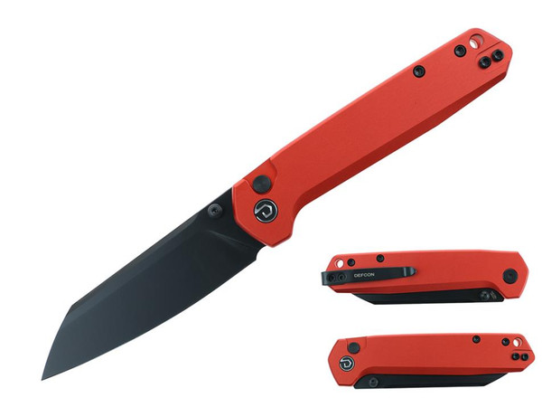 DEFCON Tier2 (Sheepfoot) Red Aluminum Pocket Knife (3.3" Black 14C28N) TD015RD