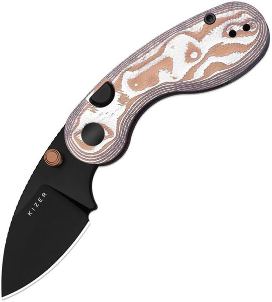 Microbe (Copper Foil G10) Button Lock Pocket Knife [2.19" Black PVD 14C28N] Kizer Cutlery V2742A12