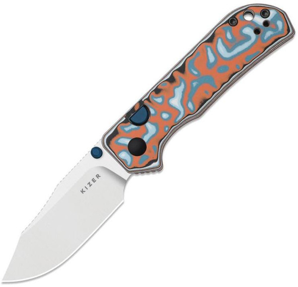 Nice Guy (Vortex Pattern Micarta) Button Linerlock Pocket Knife [2.86" Satin AEB-L] Kizer Cutlery V3011BCA2