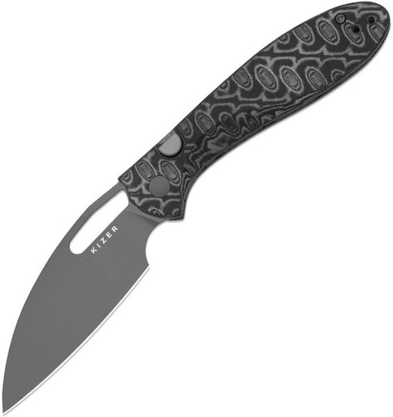 Masu (Vortex Pattern Micarta) Button Linerlock Pocket Knife [3.42" Gray PVD 14C28N] Kizer Cutlery V3697A2