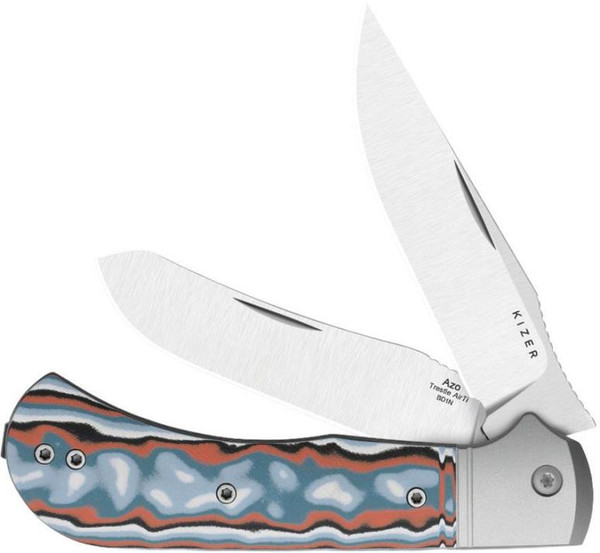 Trestle TP AirTi (Aluminum & Vortex Pattern Micarta) Slip Joint Pocket Knife [3.23" Satin BD1N] Kizer Cutlery K3761TPA4