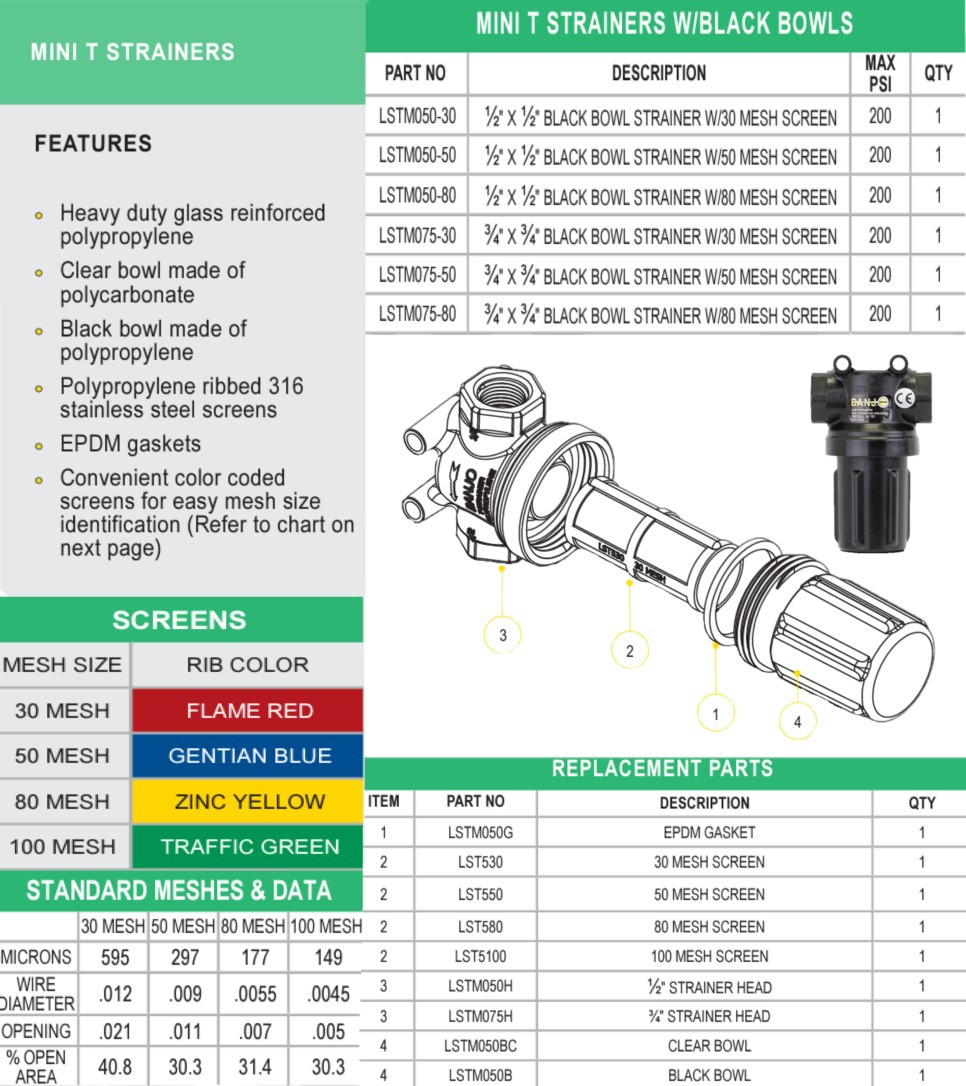 Banjo 3/4" x 3/4" Mini T Strainer With 50 Mesh Stainless Steel Screen