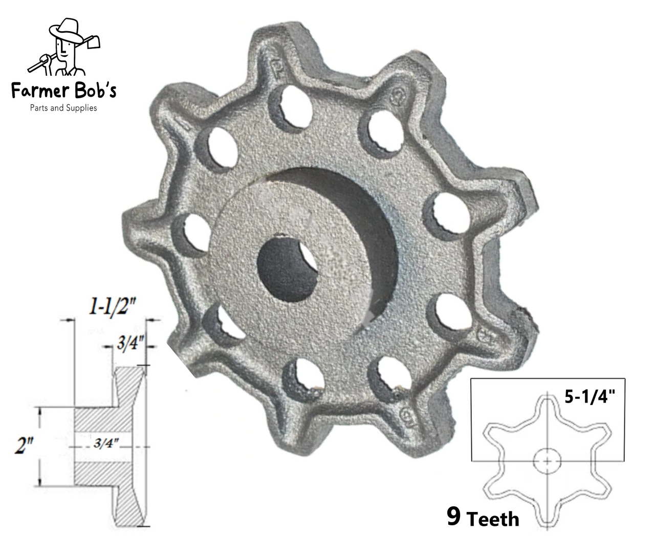 9 Teeth Cast Iron Sprockets For Steel Detachable Chain #55 Chain 5-1/4 ...
