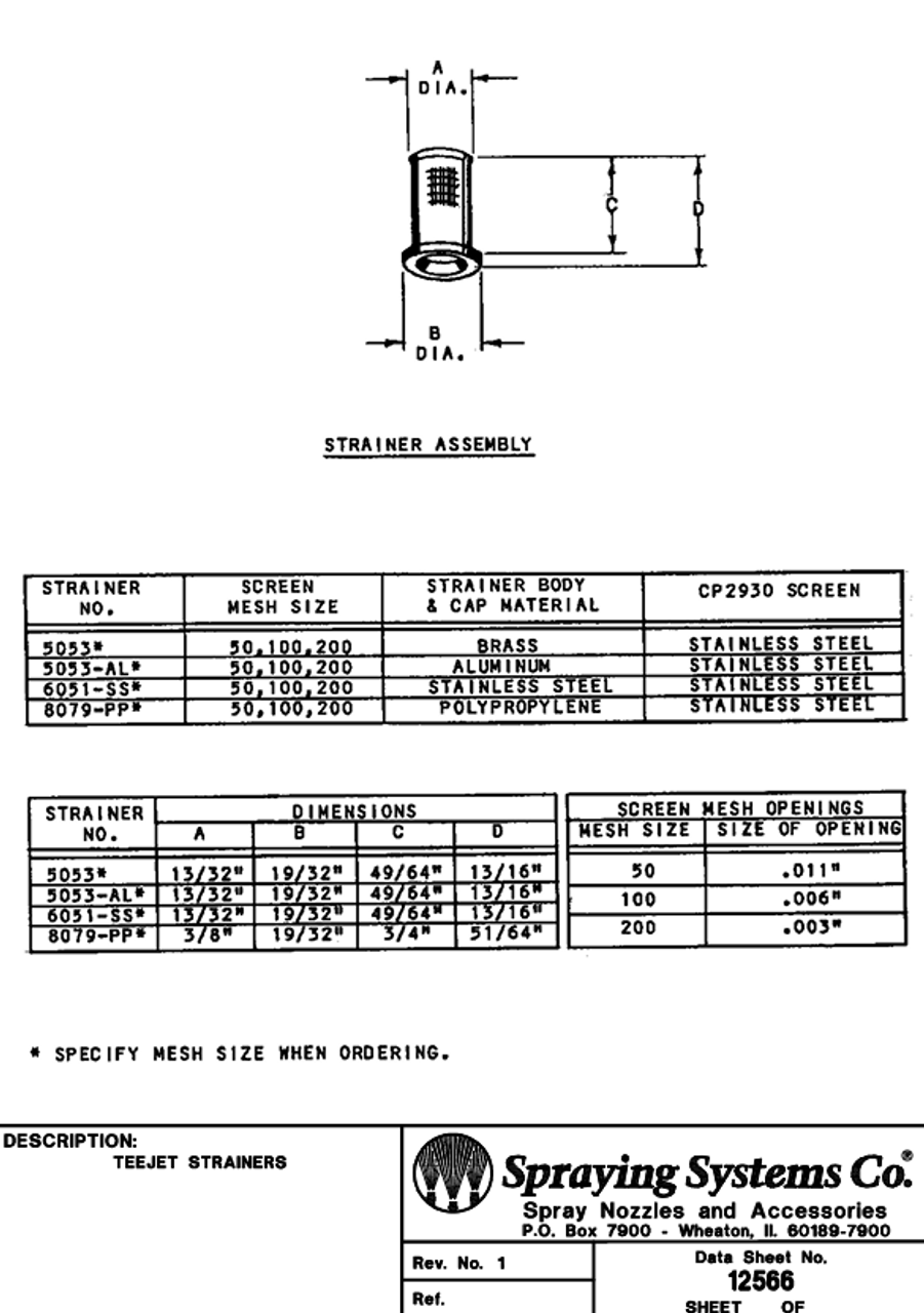 Teejet Poly Tip Strainer w/ Stainless Steel 50 Mesh Screen Teejet Technologies Farmer Bob's