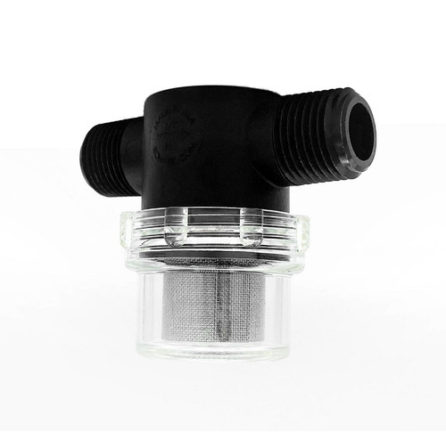 A & M Industries Low Profile Inline Strainer 1/2" MPT w/ 40 Mesh SS Screen Clear Bowl
